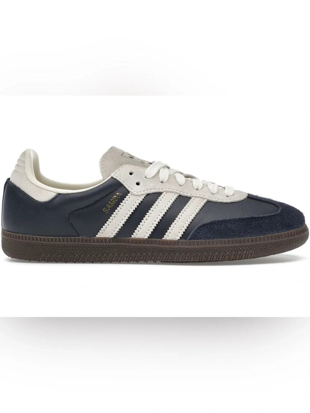adidas Samba Navy and White Leather Sneakers with Brown Gum Sole - Picture 1 of 6
